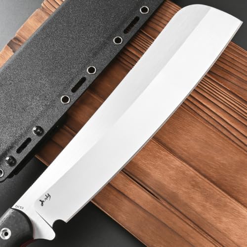 Silver Fixed Blade Knife with Carbon Fiber Handle, DC53 Steel, Full Tang, Sheath for Camping & Hunting