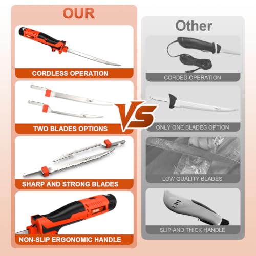 SHEMUST Orange 12V Cordless Electric Fillet Knife with Flexible & Rigid Blades