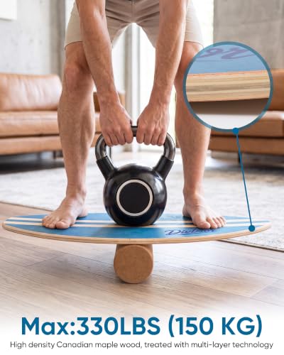 Adult Balance Board with Handle & Storage Stand - Durable Canadian Maple Wood