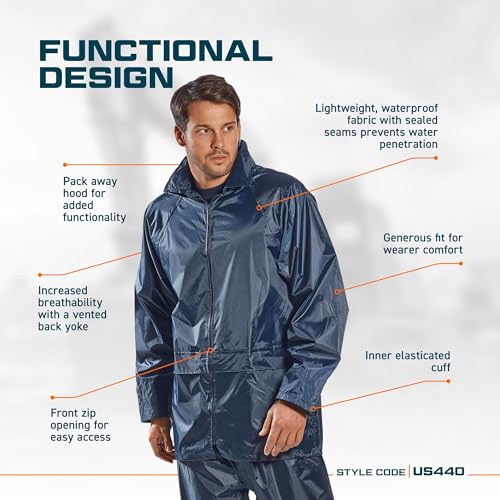 Portwest US440 Classic Waterproof Packable Rain Jacket - Large Black