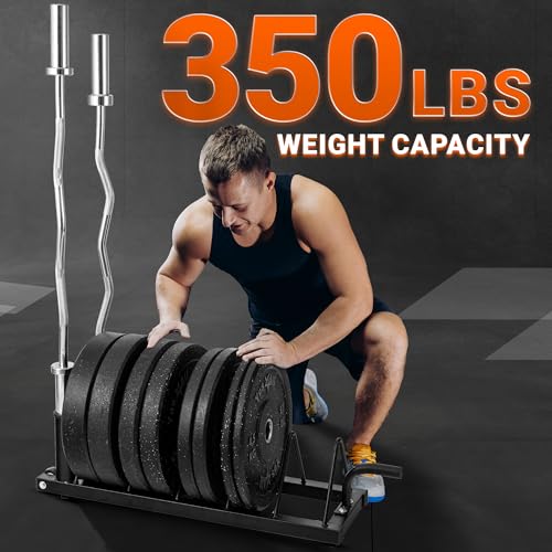 Yes4All Horizontal Weight Plate Rack with 6 Pegs & 4 Barbell Holders – Wall-Mounted Storage