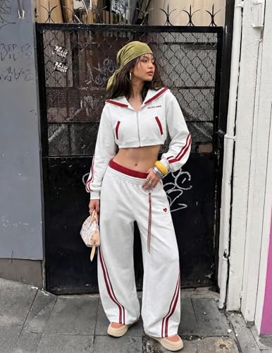 Aelfric Eden Cropped Contrast Stripe Zip Up Hoodie - Medium Short Grey - Y2K Style