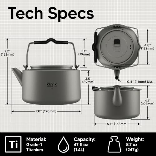 Kuvik Titanium 1.4L Ultralight Camping Kettle - Compact & Durable Backpacking Pot