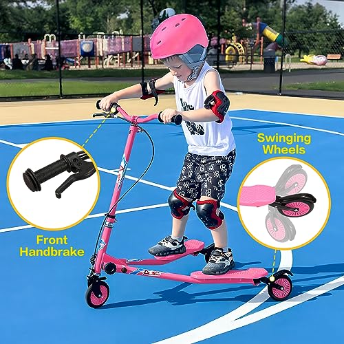 Pink Kids Swing Scooter with 3 Wheels, Adjustable Height & Foldable Design for Ages 5-12