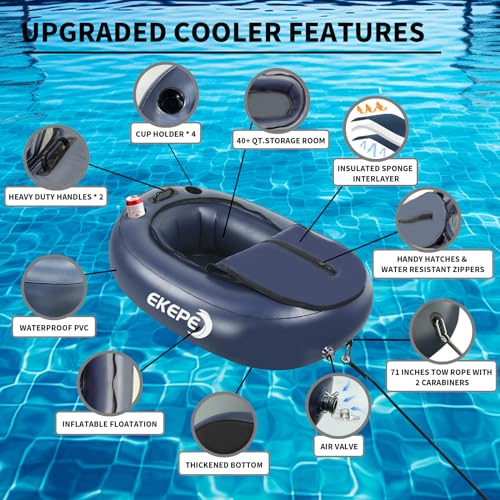 Inflatable Kayak Cooler with Cup Holders 40 QT Floating River Cooler