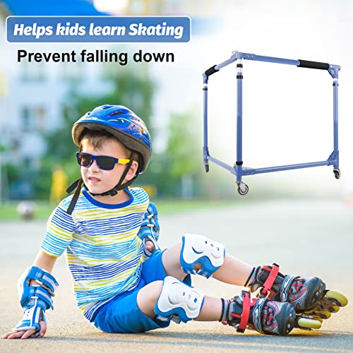 Kids Folding Roller Skate Trainer with Adjustable Height - Denim Blue