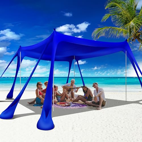 Navy 10x10FT Pop Up Beach Tent with 8 Sandbags & Aluminum Poles - UV50+ Sun Shelter for Family Outdoor Camping & Picnic