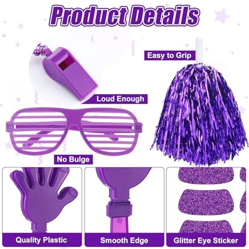 Purple Spirit Week Accessories Pack for School & Team Cheer - 148 Pieces