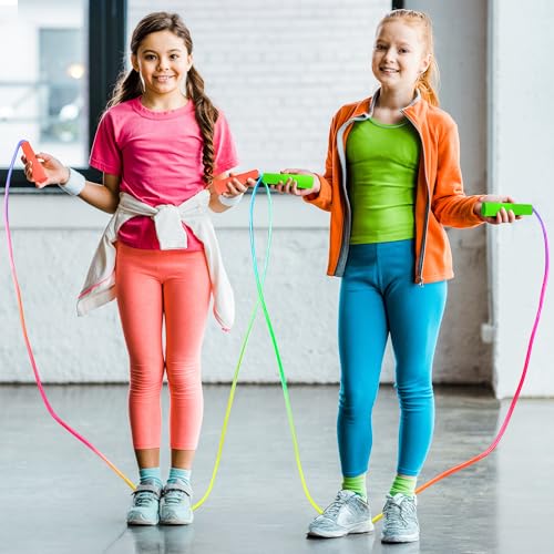 6 Pack Kids Jump Ropes - Adjustable Nylon Skipping Ropes with Handles