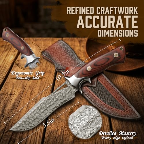 Purple Dragon Damascus Fixed Blade Knife 5.5 Inch with Sheath - Ideal Gift for Men