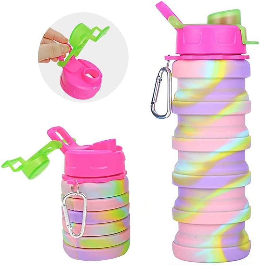 Skiennix Collapsible Water Bottles - 2 Pack Silicone Design with Carabiner | 500ml Portable Sport Bottles (Black & Blue)