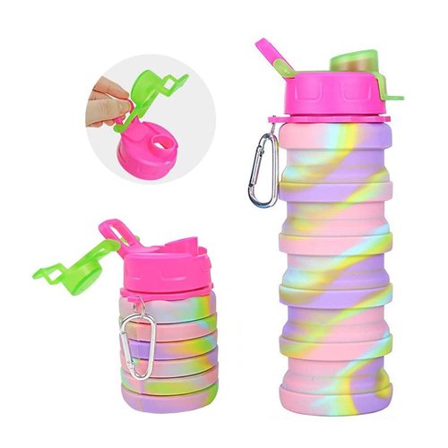 konlongzan Collapsible Water Bottles 3 Pack Silicone Water Bottle with Carabiner BPA Free Expandable Water Bottle 500ml Portable Sport Water Bottle for Travel Camping. (Black+Purple+Blue)