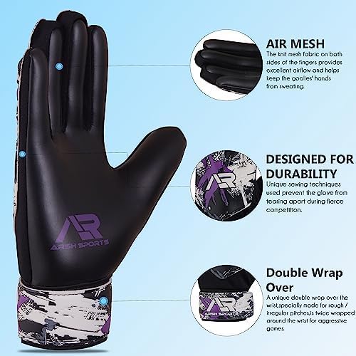 Soccer Goalie Gloves - Youth Football Goalkeeper Gloves with Double Wrist Protection & 4mm Super Grip Palm