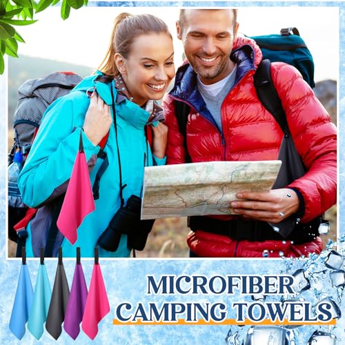 Microfiber Camping Towels 10 Pcs Quick Dry 25x32 cm with Hang Loop - 5 Colors