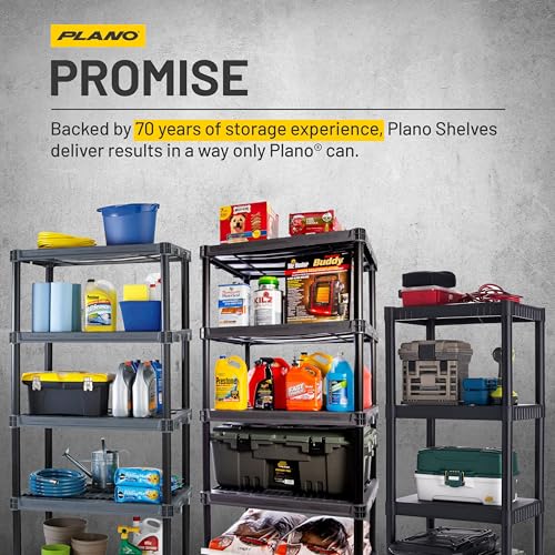 Plano Heavy Duty Plastic Storage Shelves 5-Shelf 1000lb Capacity - Garage, Pantry, Office, Closet