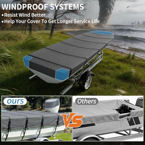 VINPATIO 10-12ft Flat Bow Jon Boat Cover Waterproof Heavy Duty UV Fade Resistant Grey