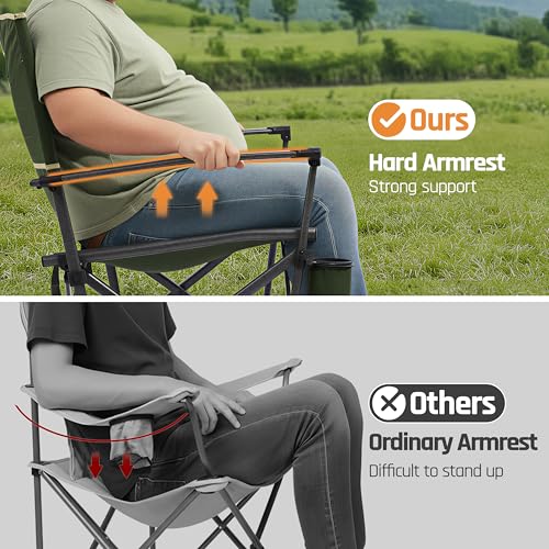 Heavy Duty Camping Chair 400LBS Capacity - Green, Foldable Outdoor Seating