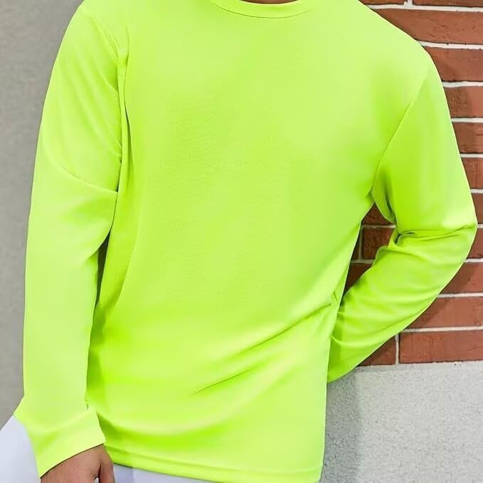 LeeHanTon Men's Sun Protection Hoodie Shirt UPF 50+ Long Sleeve Athletic Work Shirt - Safety Yellow XL