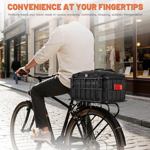 Large Bicycle Rear Rack Basket with Removable Liner Waterproof Cover for Mountain, City, E-Bike