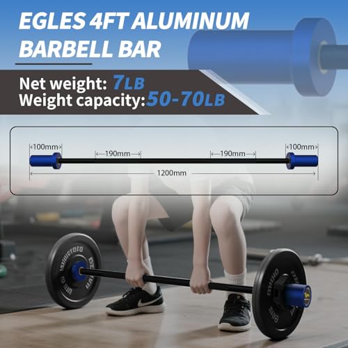 Mini Kid & Beginner Weightlifting Barbell - 4ft Blue Sleeve Black Bar, 5.5LB