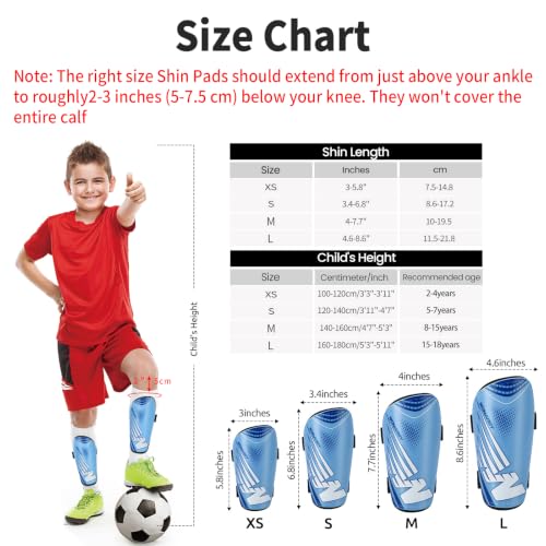 Kids Soccer Shin Guards Small Blue for Boys and Girls 2-18 Years
