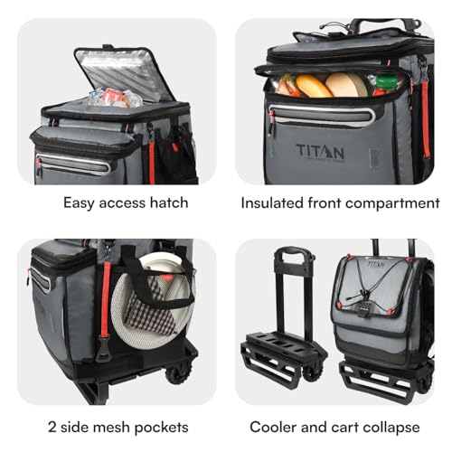 Titan 60 Can Wheeled Cooler with Wheeled Cart - Sharkskin Grey, Ice Up to 3 Days