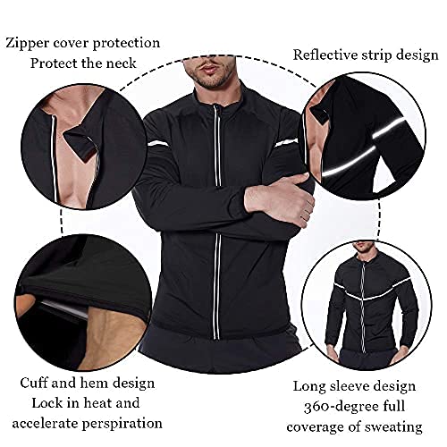 Sauna Suit for Men Sweat - Long Sleeve Shirt Jacket Workout Body Shaper Zipper Top Slimming Fitness Trainer Gym