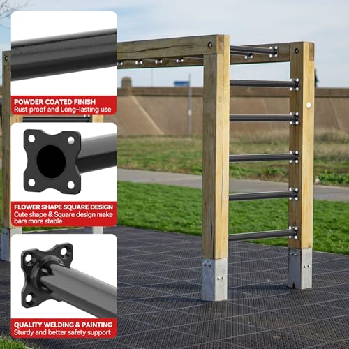 16.5 Inch Black Monkey Bars Kit - 12 Steel Rungs for Indoor & Outdoor Climbing