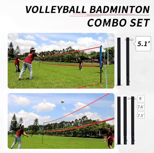 Zdgao 20FT/32FT Volleyball & Badminton Combo Set with Net and Accessories - Red & Blue, Outdoor Recreation