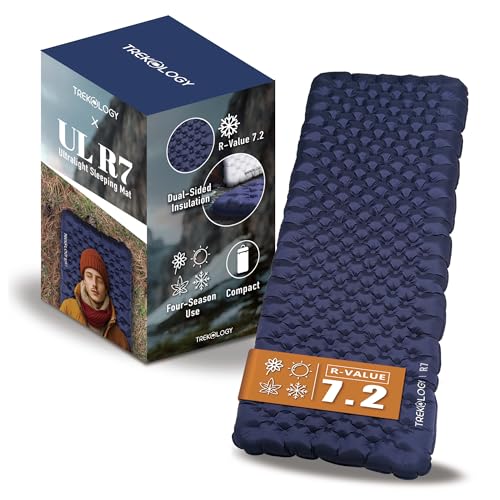 TREKOLOGY Blue Ultra-Light Camping Sleeping Pad 4" Thick, All-Season Insulated Mattress