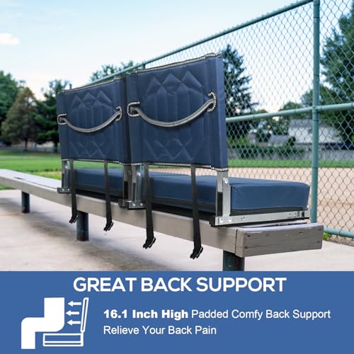 Portable Stadium Seat with Back Support, Cushion & Storage - 2 Pack, Navy