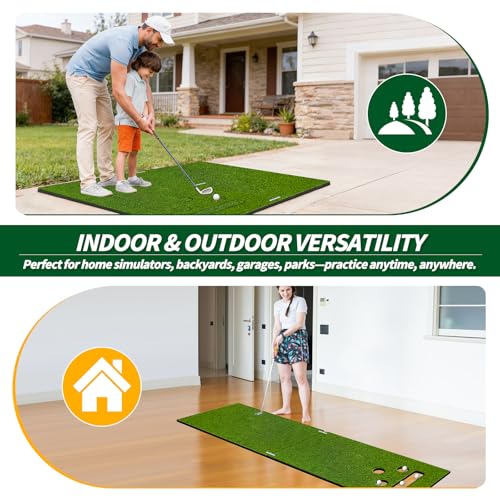 Dual-Mode Golf Hitting & Putting Practice Mat 5x5ft - Indoor Outdoor Turf