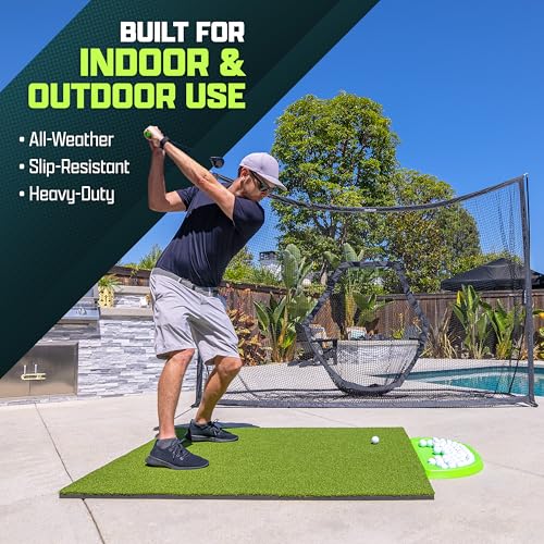 Pro Golf Hitting Mat 5’ x 3’ Turf for Indoor Outdoor Practice with 3 Tees