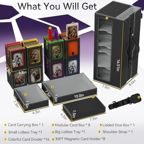 Multicolor MTG Commander Deck Box with 8 Modular Decks, Dice Trays & Shoulder Strap - EDH/Commander Storage