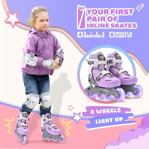 Adjustable Kids Inline Skates for Girls and Boys - Purple, Medium - Big Kid 13C-2.5Y US