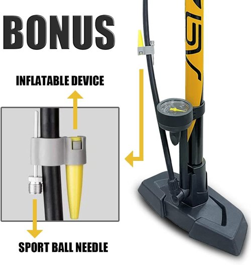 BV Bicycle Pump - Durable Floor Pump with Smart Valve Head | 160 PSI, Automatically Reversible Presta & Schrader