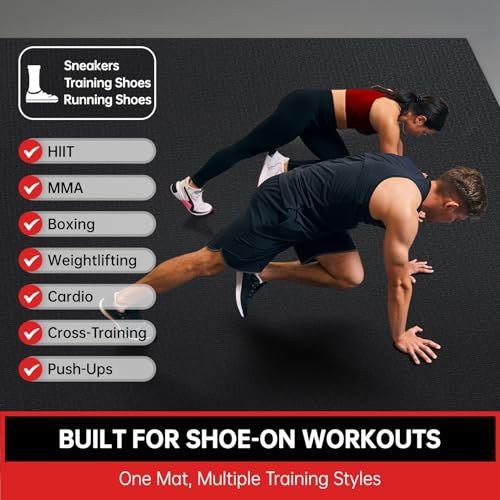 8' x 6' Black Exercise Mat for Home Gym, Non-Slip, Shock Absorbing Workout Floor