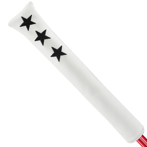 Kimpengofu Golf Club Alignment Stick Cover with Embroidery Star Pattern Holds at Least 2 Sticks PU Leather Protector Case (White)