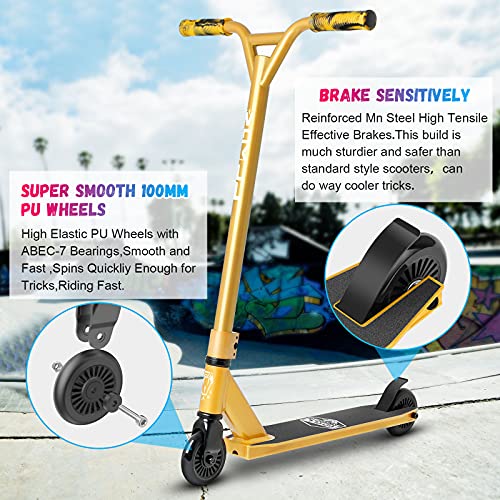 VOKUL Gold Pro Kids Scooter for Boys & Girls - Freestyle Stunt & Tricks, Lightweight Entry-Level Skateboard, Age 7-14
