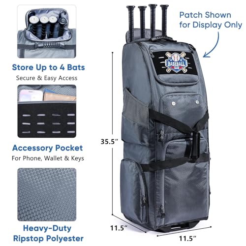 VIGEGARI Rolling Baseball Bat Bag with Wheels - Large Capacity Grey Sport Gear Bag for Bats & Equipment