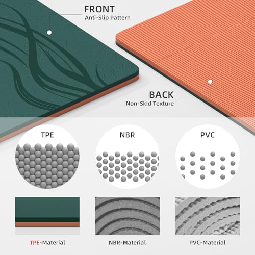 Extra Wide 76x40 Inch Yoga Mat with Non-Slip TPE Surface - Green & Orange