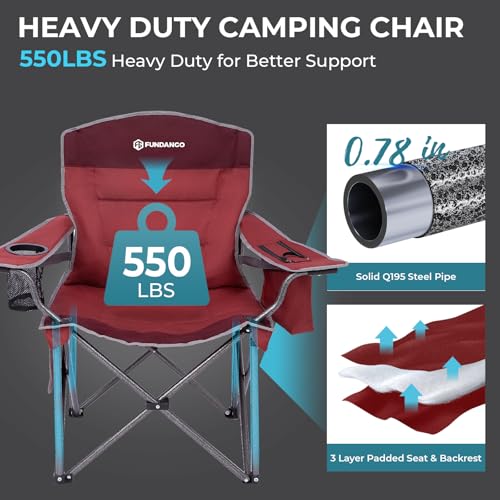 Oversized Camping Chair with Lumber Support - 1 Pack Red/Grey Heavy Duty Folding Chair