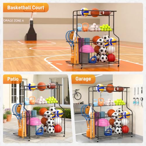 Heavy Duty Sports Equipment Garage Storage Rack with Casters