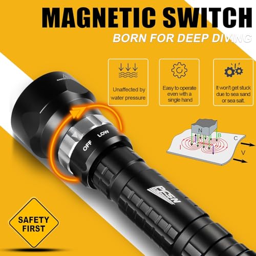 6000 Lumens Underwater Dive Light - Rechargeable Waterproof Scuba Torch with Wrist Mount