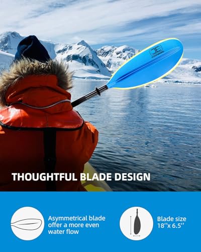 OceanBroad Carbon Fiber Kayak Paddle 86in Blue for Adults with Leash