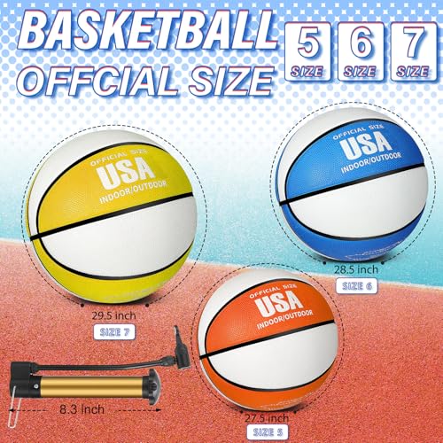 Lenwen Size 5 12-Pack Rubber Basketballs with Pumps - Indoor & Outdoor Training