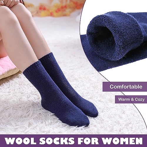 Women's Wool Socks Winter Warm Hiking Thick Cozy Crew Socks - Purple/Blue/Black/Gray - 5 Pairs