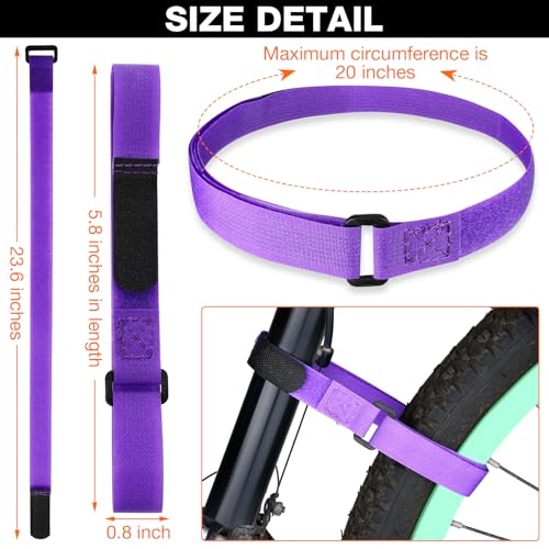 12 Pcs Bike Rack Straps 23.6 Inch Adjustable Bicycle Cinch Straps for Transport - Black, Purple, Red