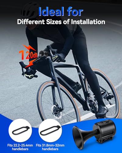 Black Electric Bike Horn 120dB Loud Bicycle Bell with Batteries - Easy Install
