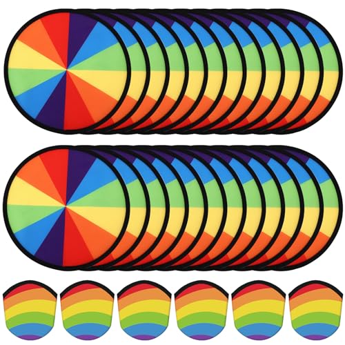 Rainbow Color Foldable Flying Disc Handheld Fan with Bag - 24 Pack